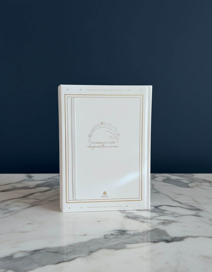 back cover morning manifestation journal creme cover gold text