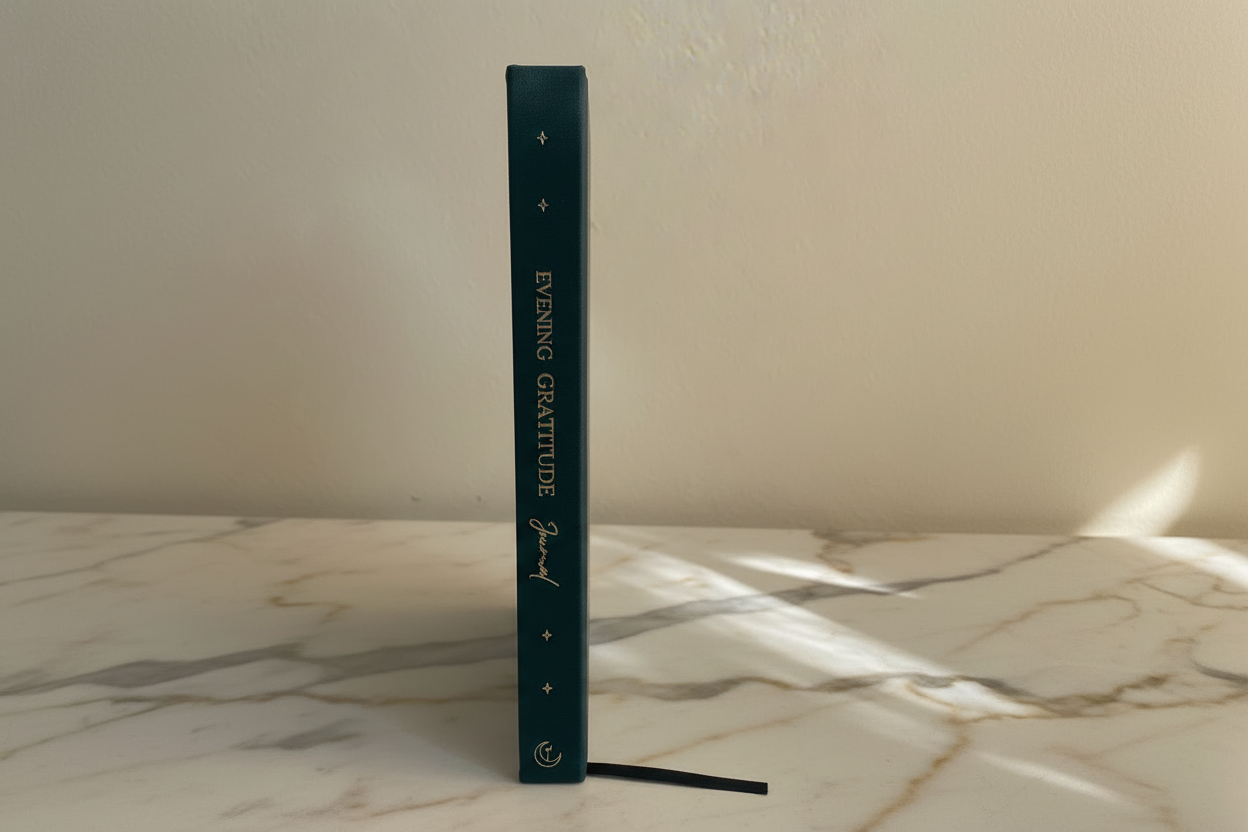 Spine Title Evening Gratitude journal Navy blue gold text