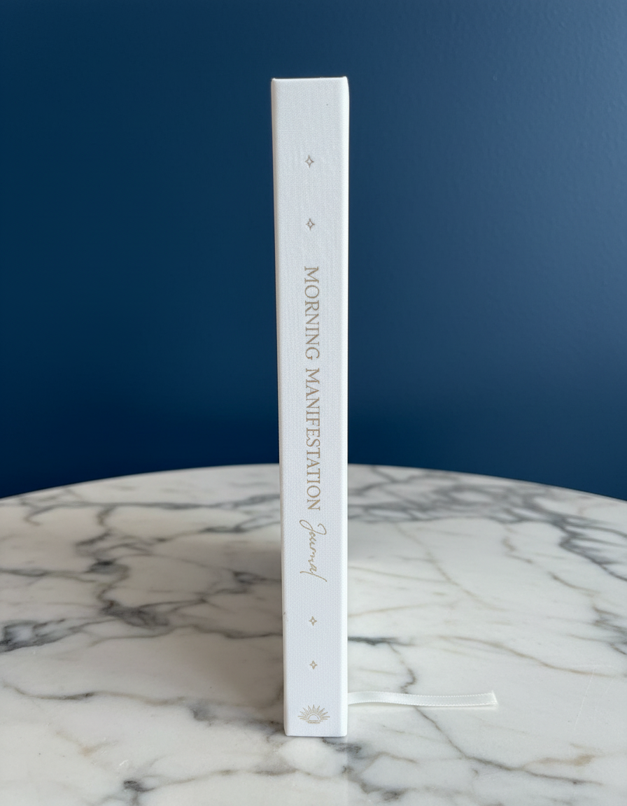 spine and title of morning manifestation journal gold text 